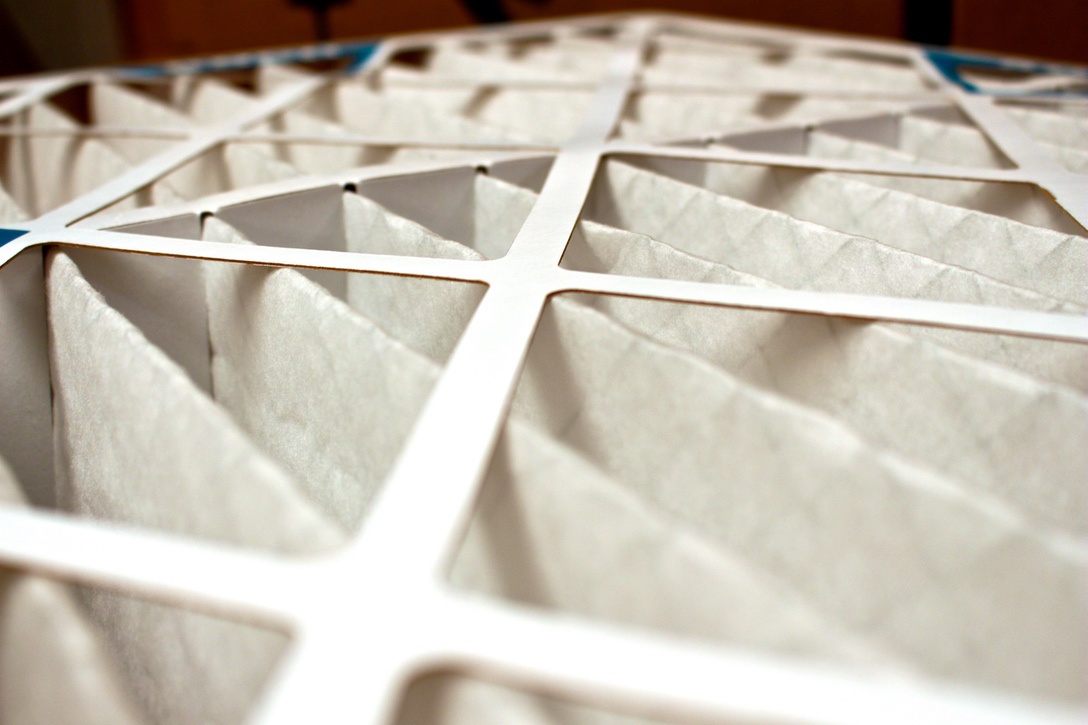 Close-up of pleated furnace filter for home heating